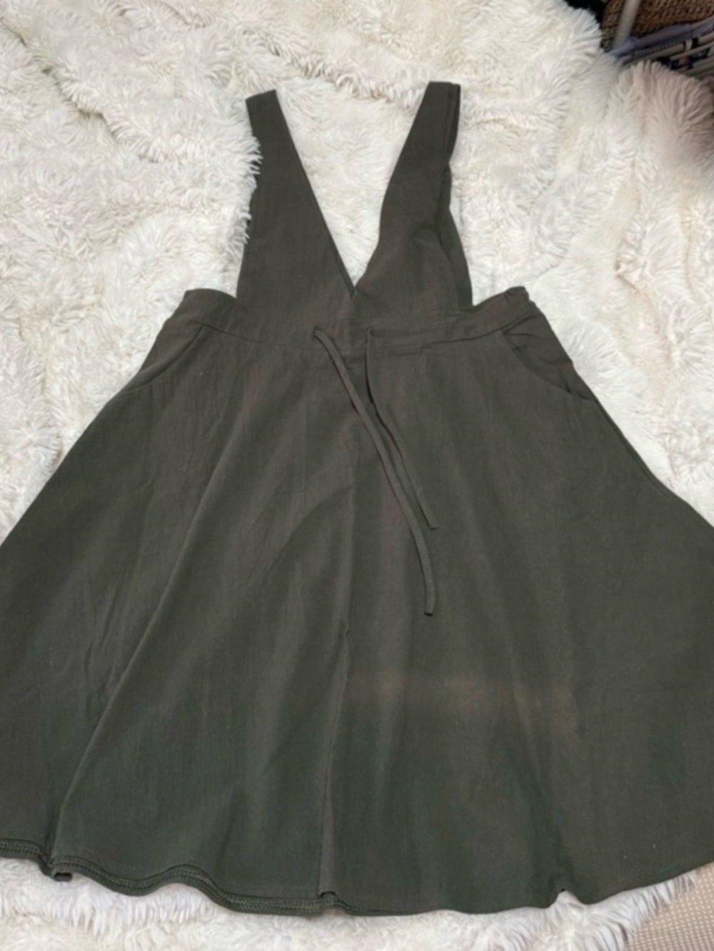 Olive Green Flared Pinafore Dress
